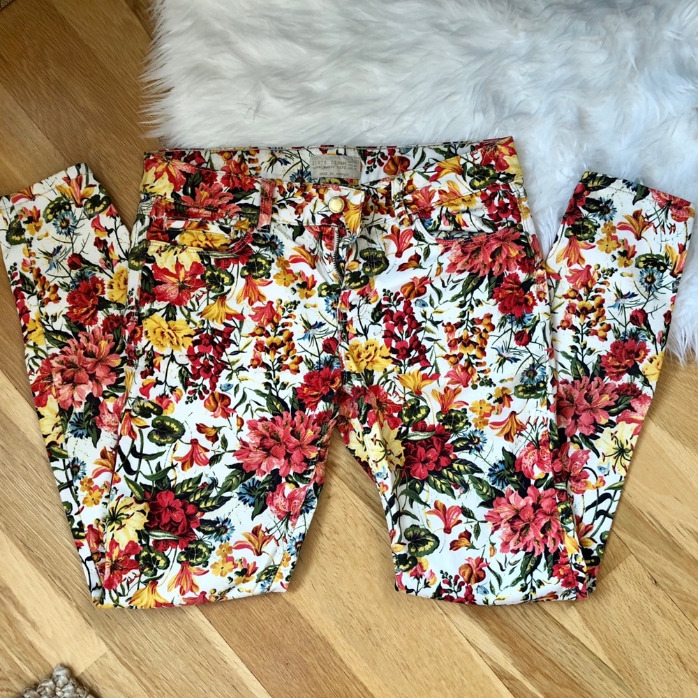 Zara floral jeans